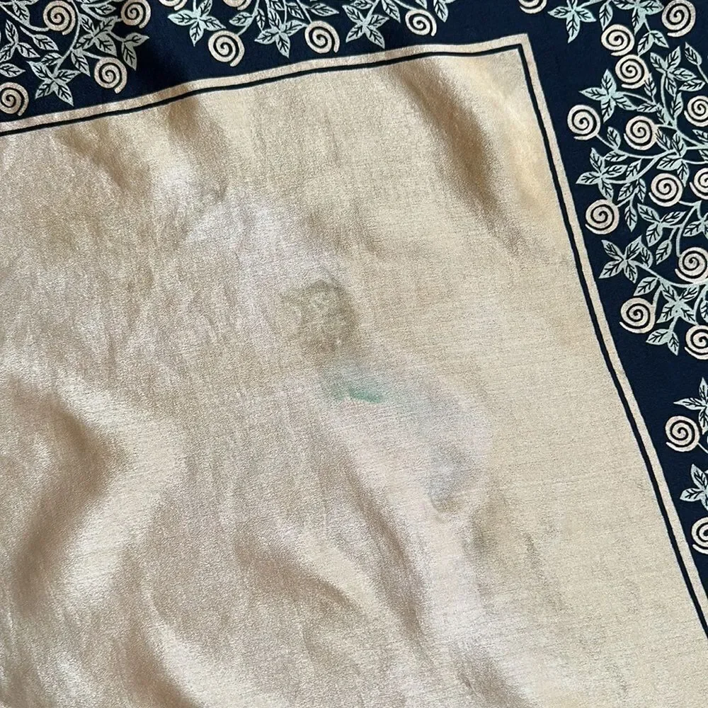 Vtg 50s/60s Cravenette gold,‎ black, green large silk water repellent silk scarf